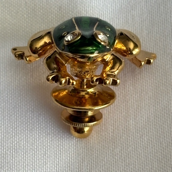 Vintage Avon Frog Brooch | Gold Tone Green Enamel | Rhinestone Eyes - Picture 6 of 6